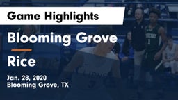 Blooming Grove  vs Rice Game Highlights - Jan. 28, 2020