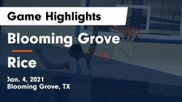 Blooming Grove  vs Rice  Game Highlights - Jan. 4, 2021