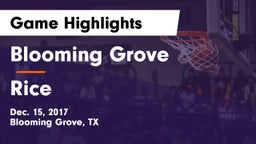 Blooming Grove  vs Rice  Game Highlights - Dec. 15, 2017