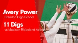 11 Digs vs Madison Ridgeland Academy