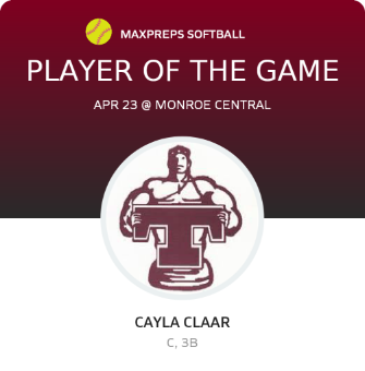 #9 Cayla Claar Player of the Game badge