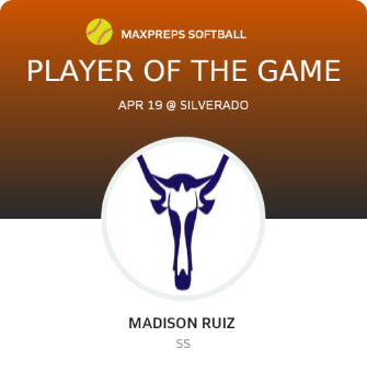 #9 Madison Ruiz  Player of the Game badge