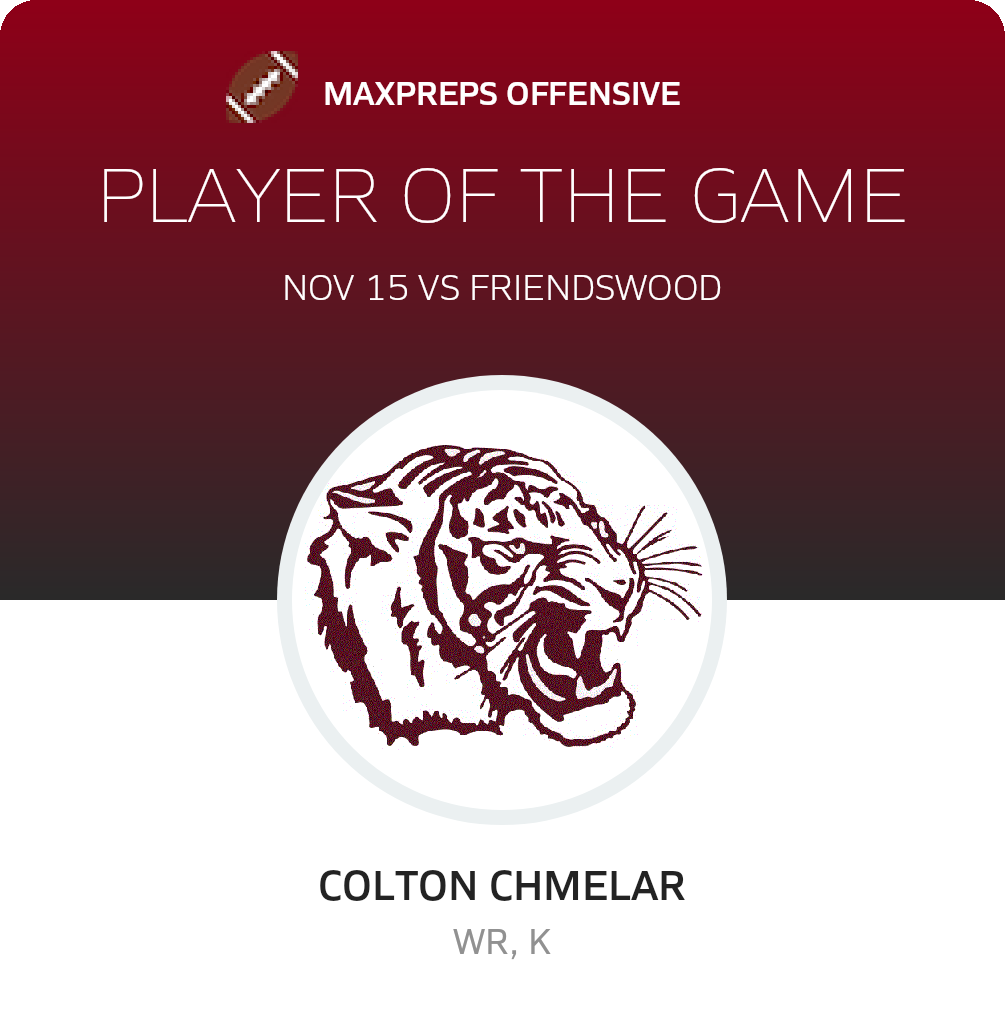 #12 Colton Chmelar Player of the Game badge