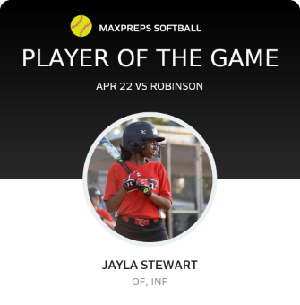 #14 Jayla Stewart Player of the Game badge