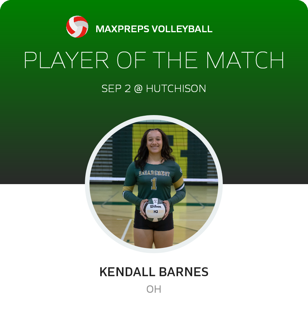 #1 Kendall Barnes Player of the Game badge