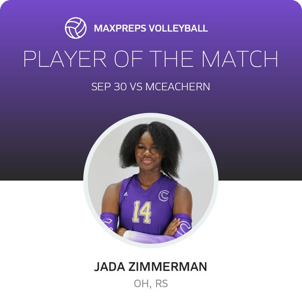 #14 Jada Zimmerman Player of the Game badge