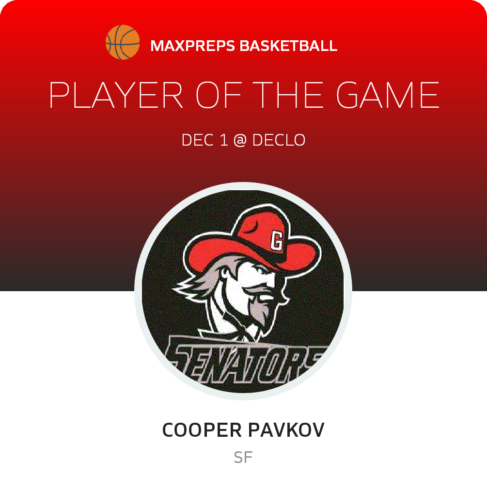 #40 Cooper Pavkov Player of the Game badge