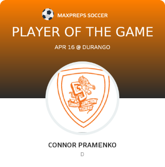 #12 Connor Pramenko Player of the Game badge