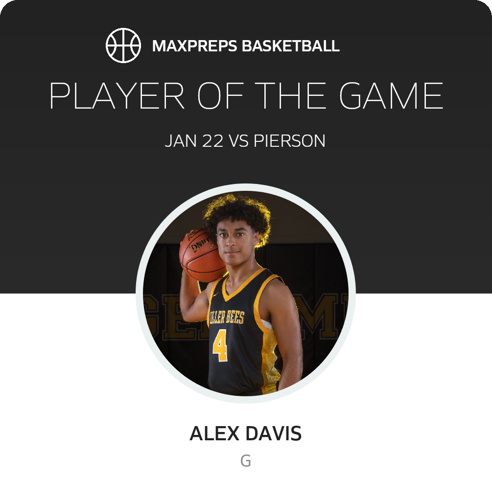#4 Alex Davis Player of the Game badge