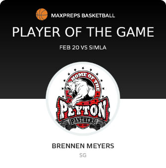 #20 Brennen Meyers Player of the Game badge