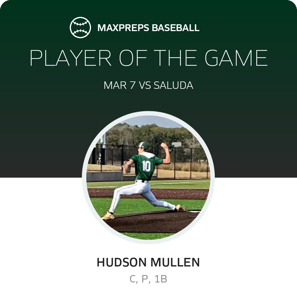 #10 Hudson Mullen Player of the Game badge