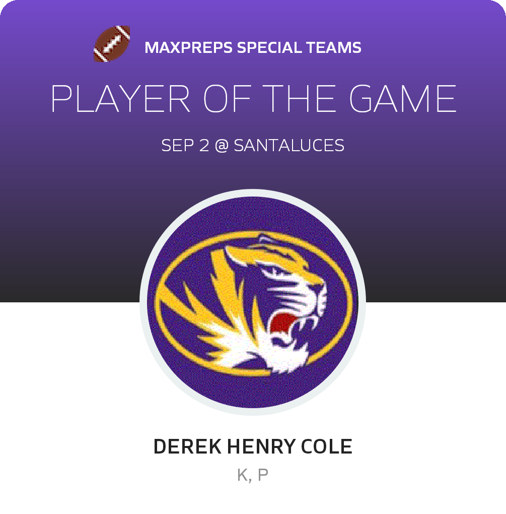 #9 Derek Henry cole Player of the Game badge