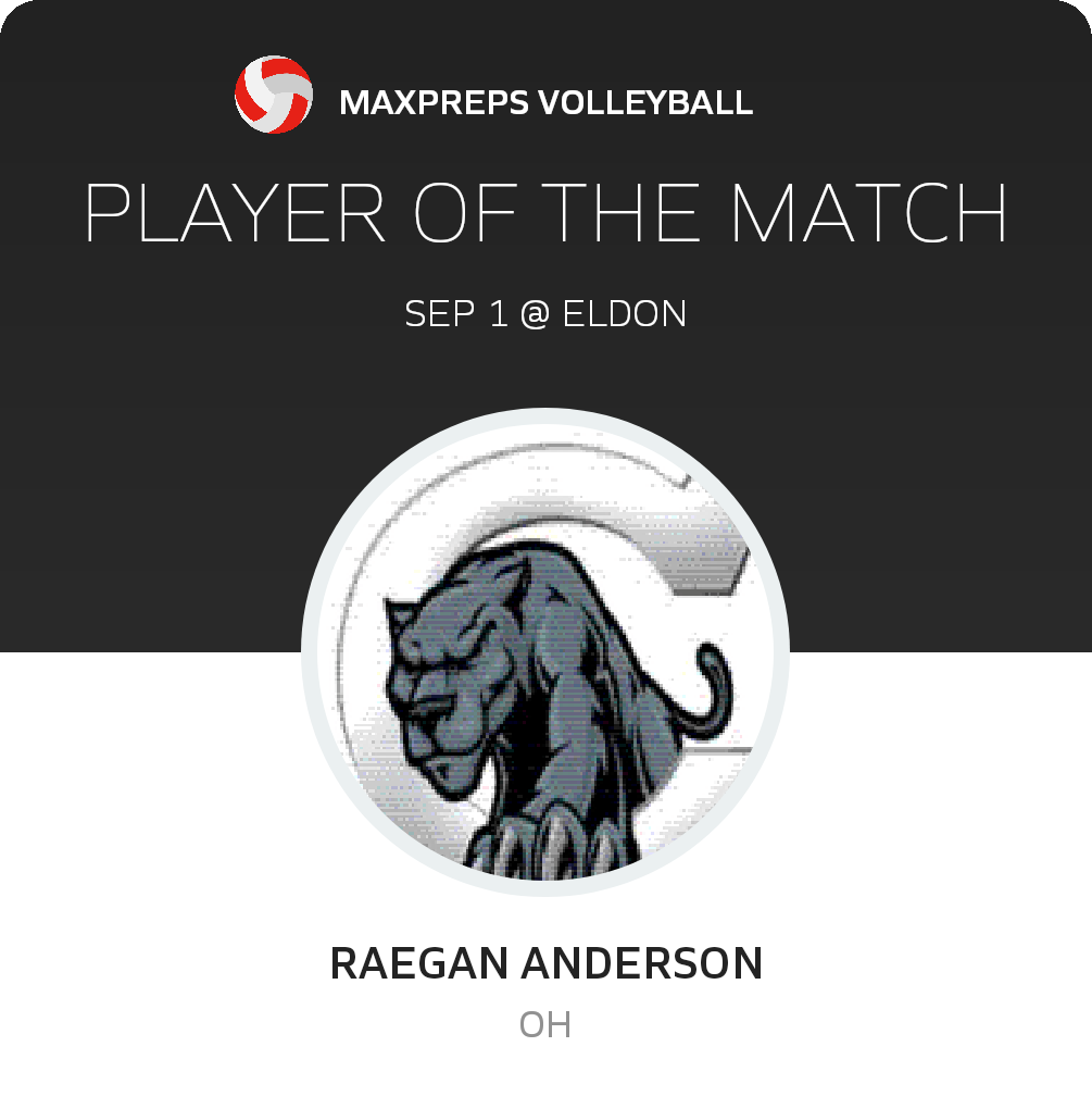 #9 Raegan Anderson Player of the Game badge