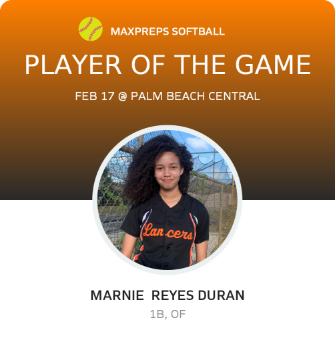 #13 Marnie  Reyes Duran Player of the Game badge