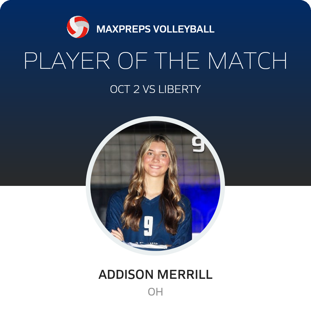 #9 Addison Merrill Player of the Game badge