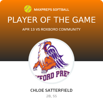 #9 Chloe Satterfield Player of the Game badge