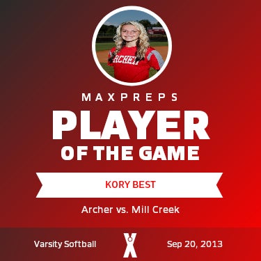 #1 Kory Best Player of the Game badge