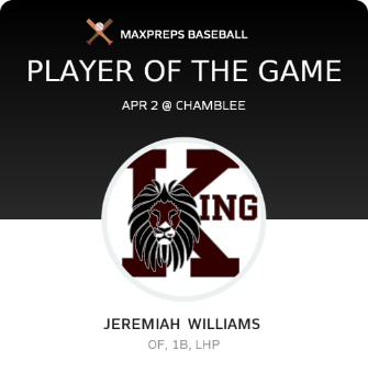 #6 Jeremiah  Williams  Player of the Game badge