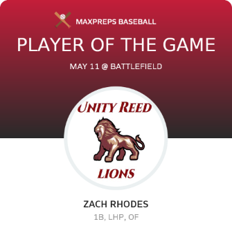 #8 Zach Rhodes Player of the Game badge