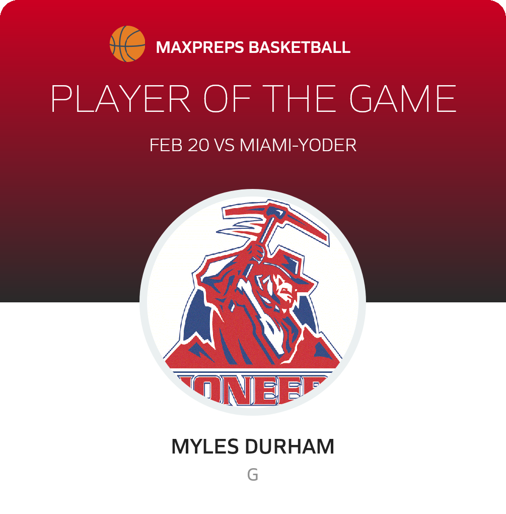 #2 Myles Durham Player of the Game badge