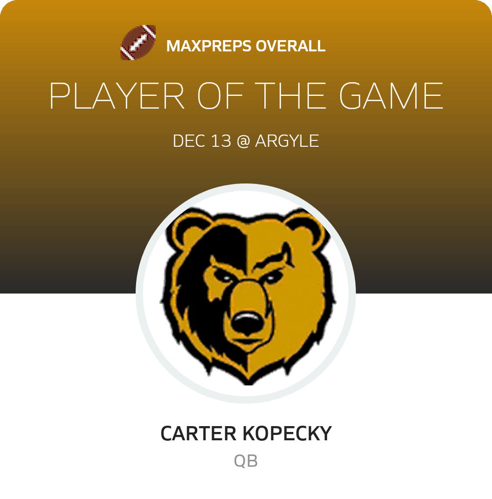 #12 Carter Kopecky Player of the Game badge