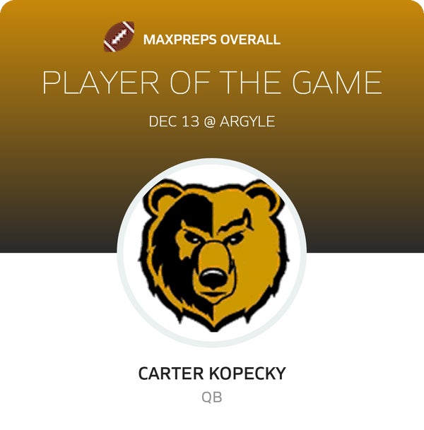 #12 Carter Kopecky Player of the Game badge