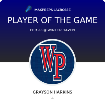 #13 Grayson Harkins Player of the Game badge