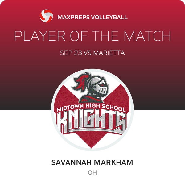 #8 SAVANNAH MARKHAM Player of the Game badge
