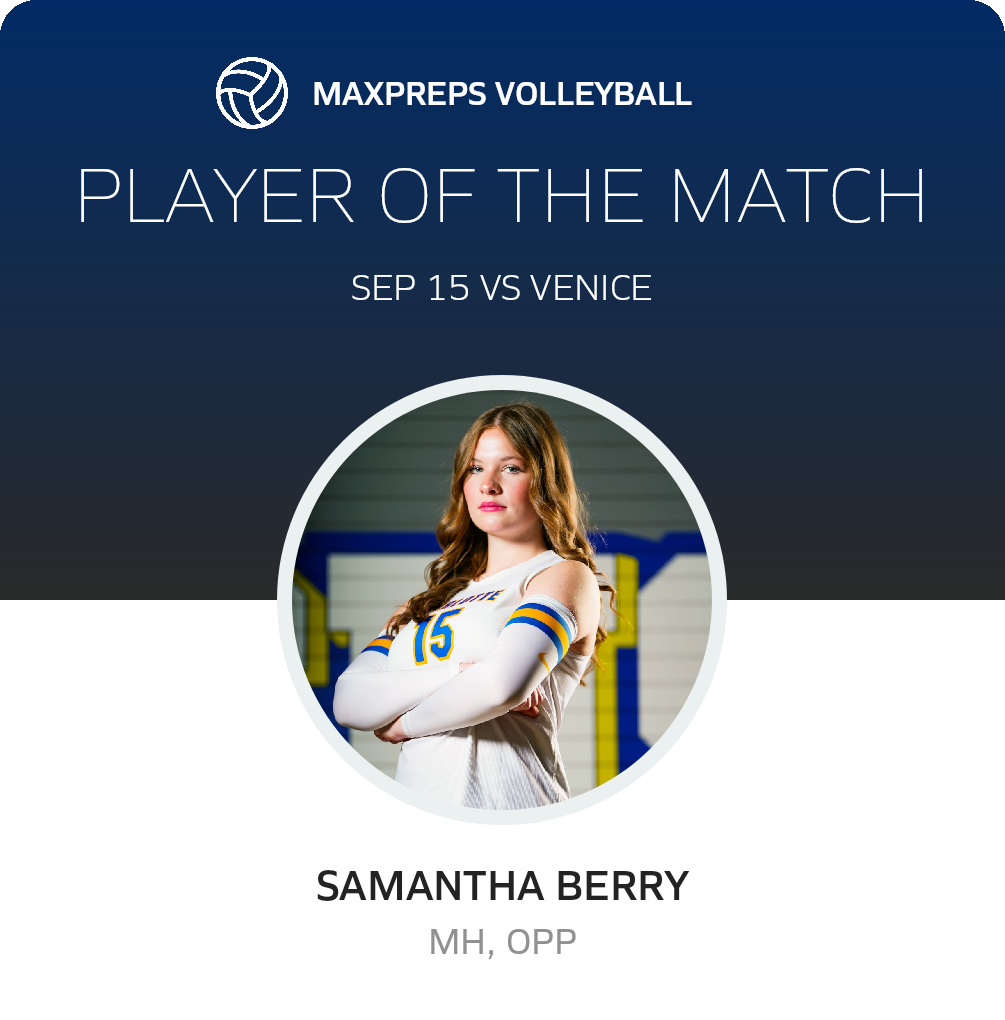 #15 Samantha Berry Player of the Game badge