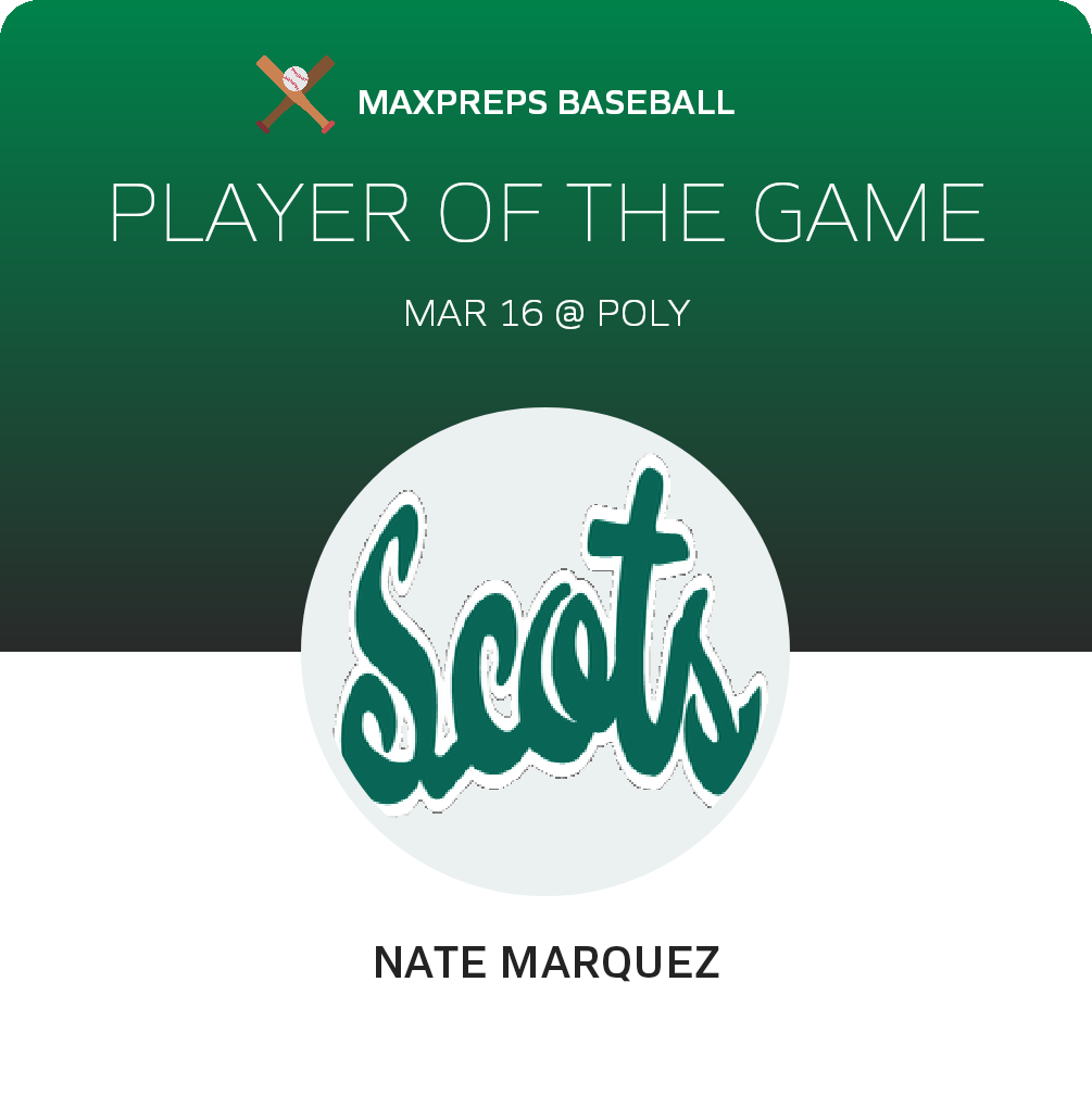 #9 Nate Marquez Player of the Game badge