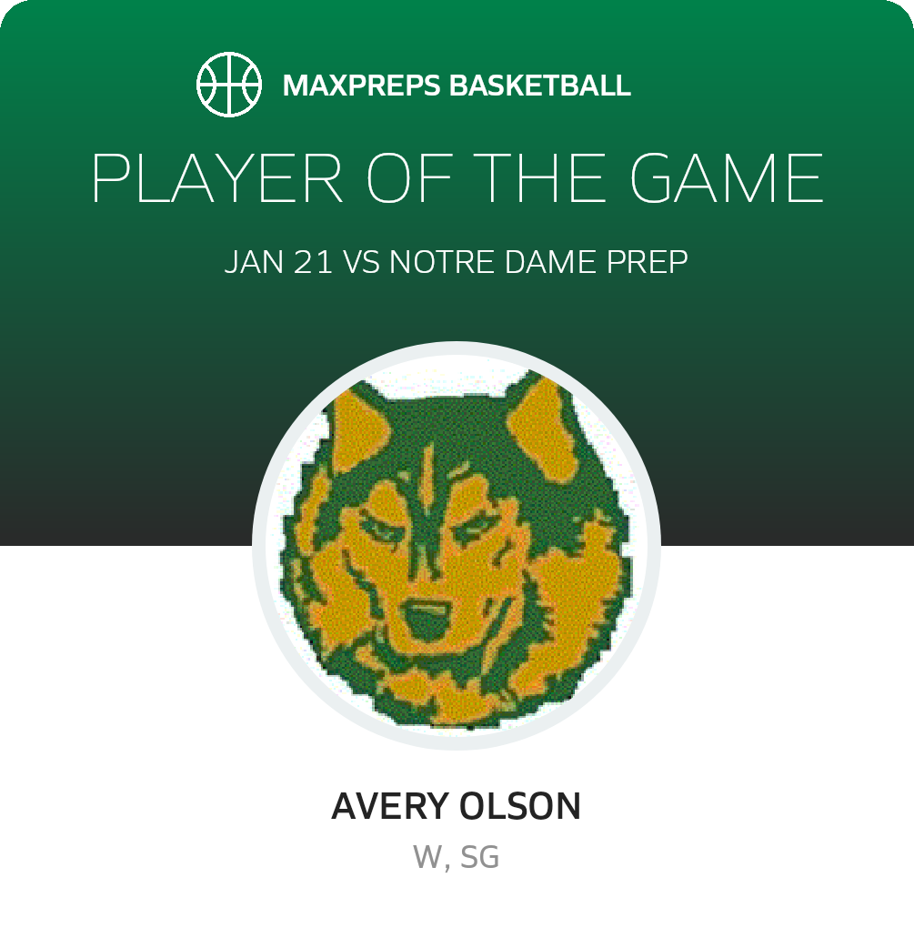 #23 Avery Olson Player of the Game badge