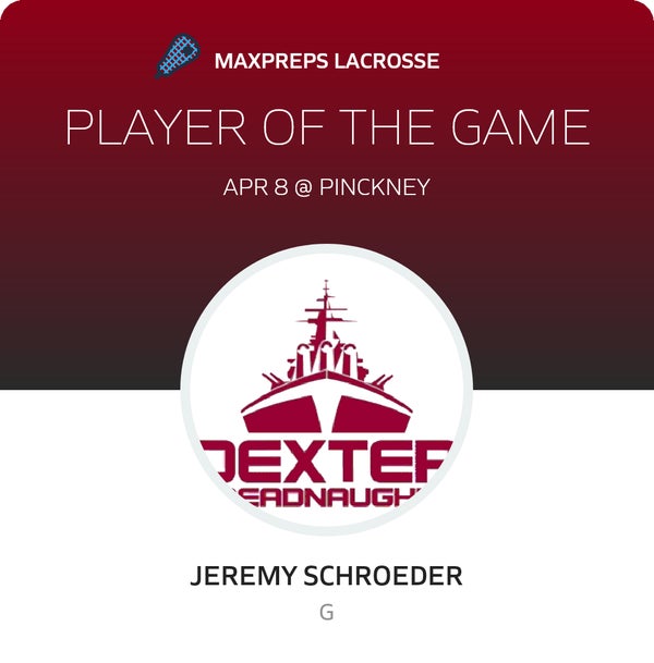 #20 Jeremy Schroeder Player of the Game badge