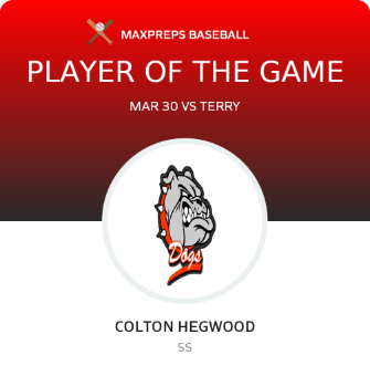 #9 Colton Hegwood Player of the Game badge