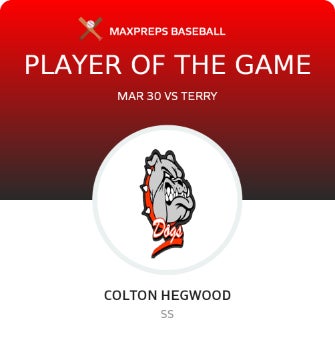 #9 Colton Hegwood Player of the Game badge