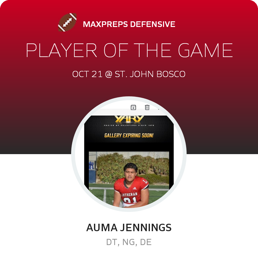 #91 Auma Jennings Player of the Game badge