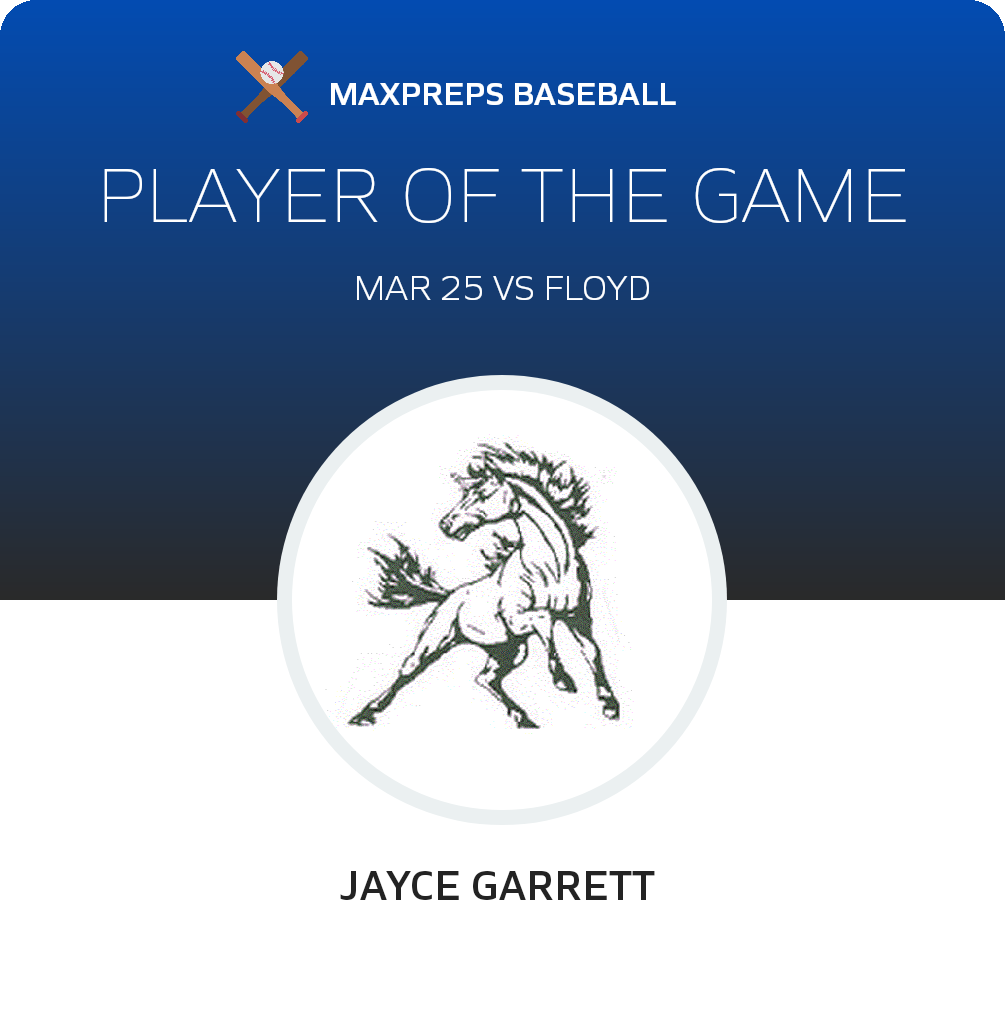 #23 Jayce Garrett  Player of the Game badge
