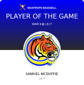 #14 Samuel McDuffie Player of the Game badge