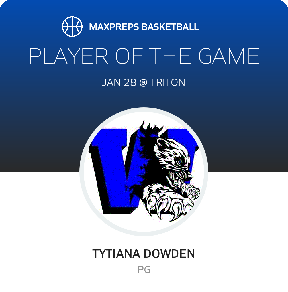 #10 Tytiana Dowden Player of the Game badge