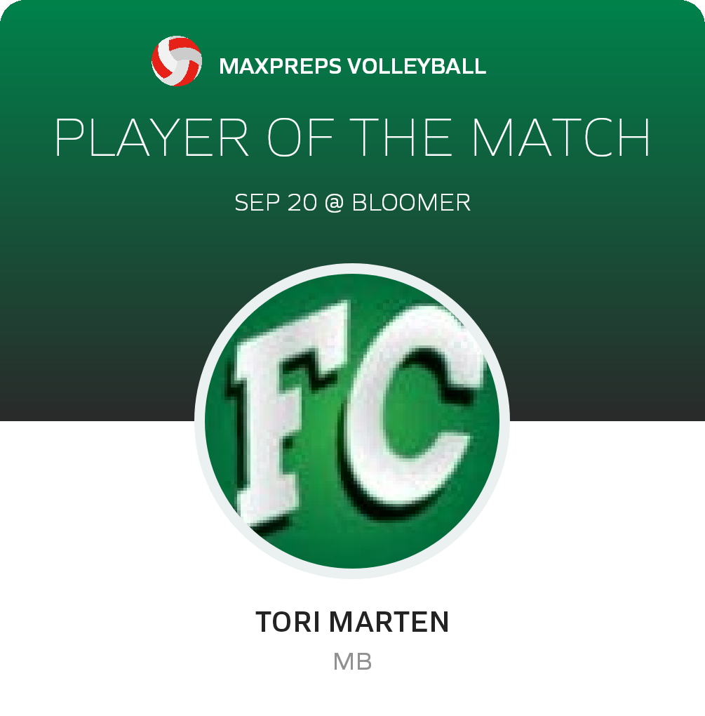 #12 Tori Marten Player of the Game badge