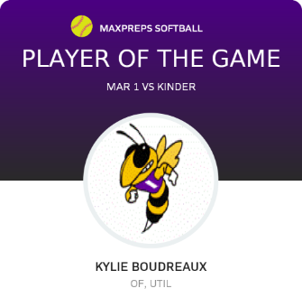 #13 Kylie Boudreaux Player of the Game badge