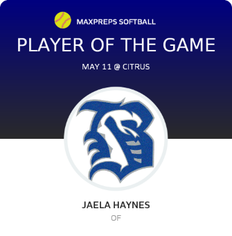#1 Jaela Haynes Player of the Game badge