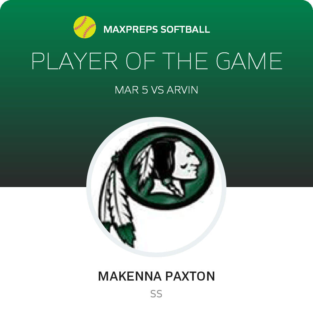 #14 Makenna Paxton Player of the Game badge
