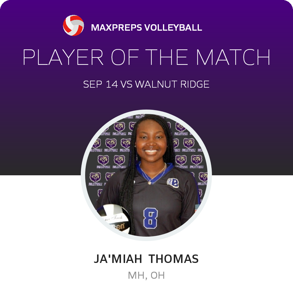 #8 Jamiah Thomas Player of the Game badge