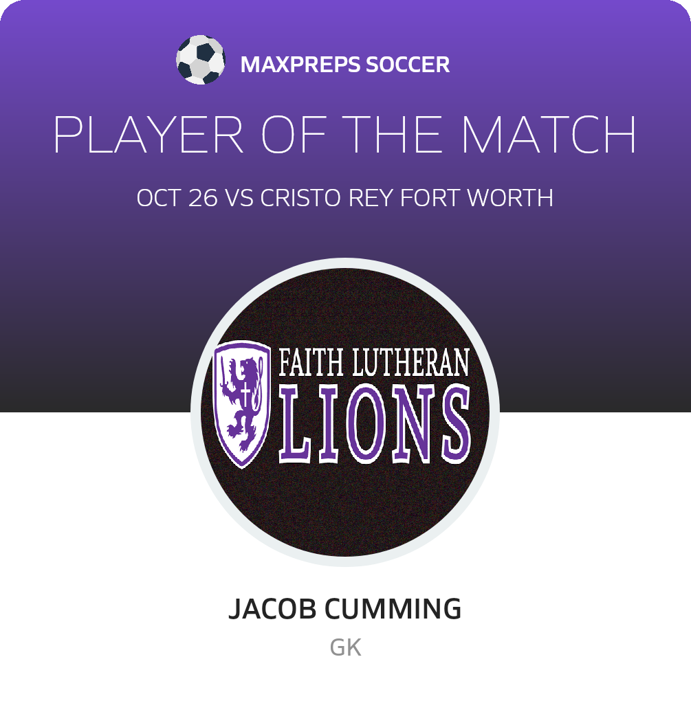#1 Jacob Cumming Player of the Game badge