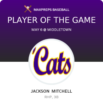 #9 Jackson  Mitchell Player of the Game badge