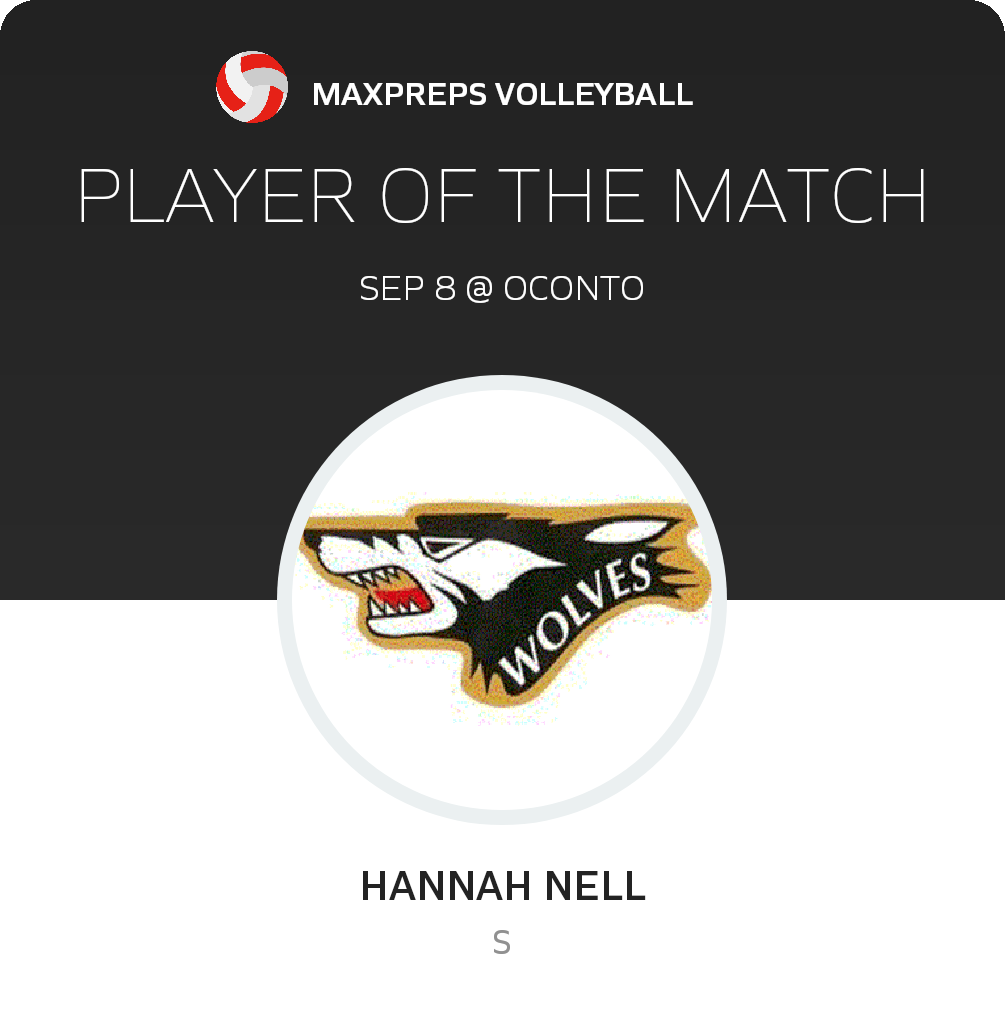 #8 Hannah Nell Player of the Game badge