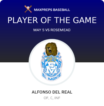 #9 Alfonso Del Real Player of the Game badge