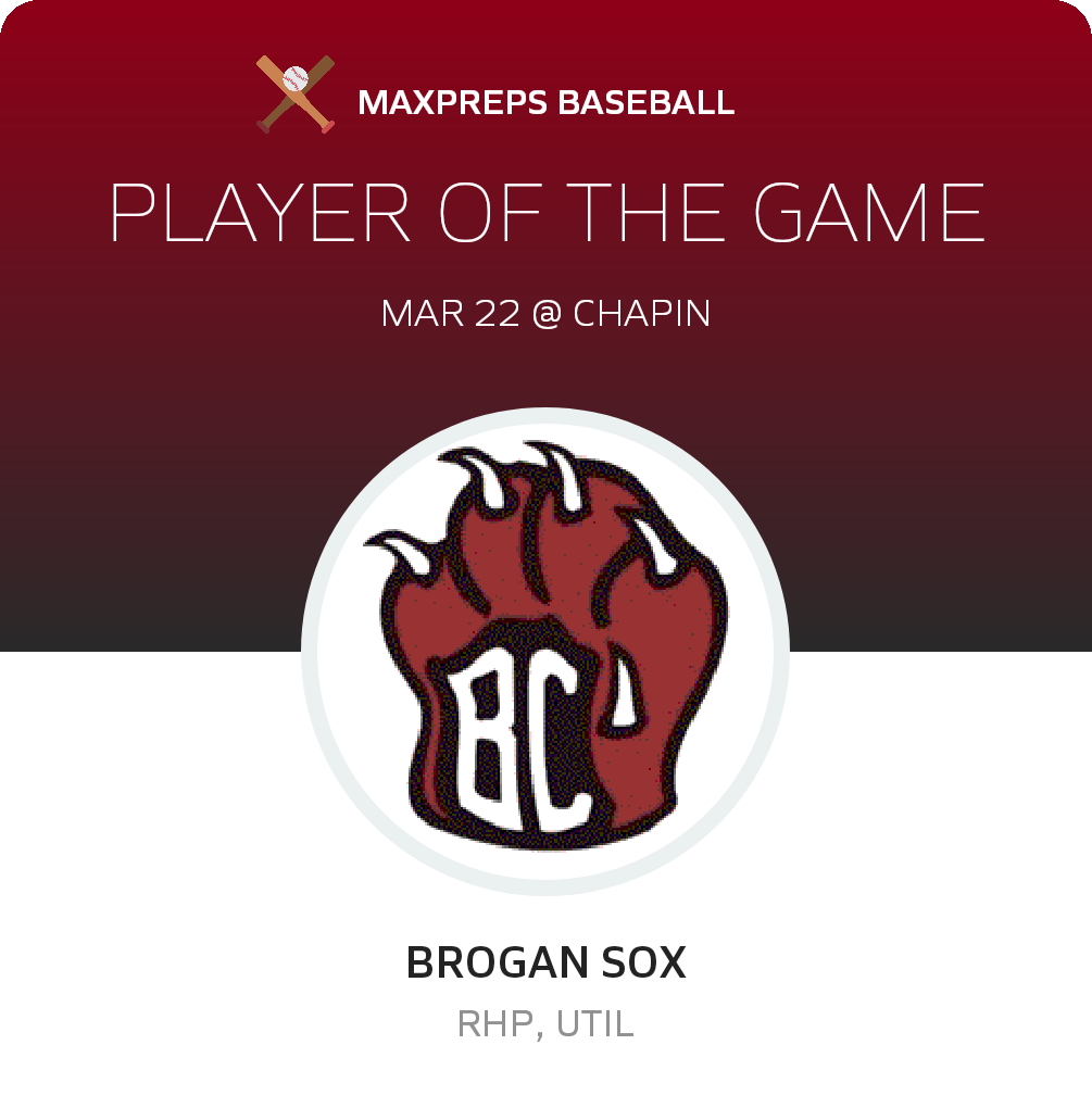 #9 Brogan Sox Player of the Game badge
