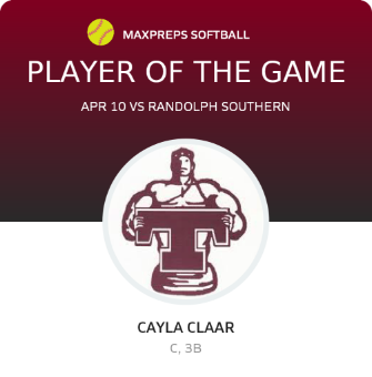 #9 Cayla Claar Player of the Game badge