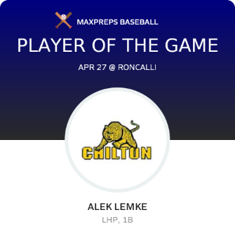 #12 Alek Lemke Player of the Game badge